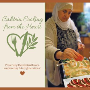 A woman preparing food in front of a box.
